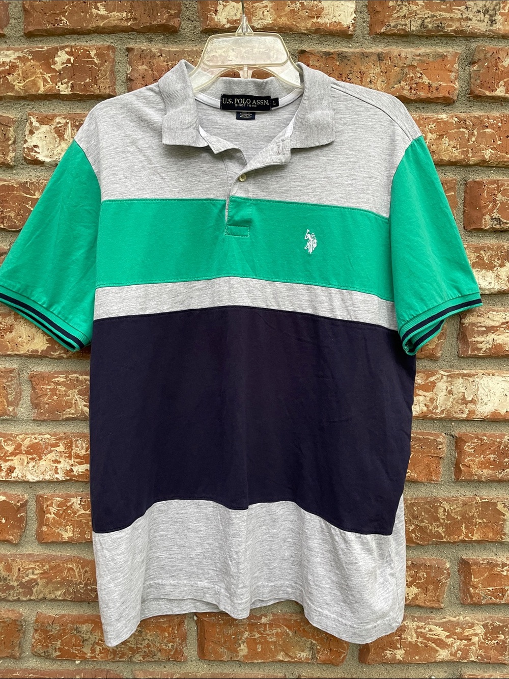 U.S. Polo Assn. Green, Gray & Navy Stripe Polo
